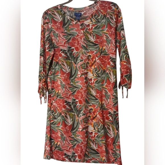 Caribbean Joe -NWT- Red and Green Christmas Floral Dress, Tie Sleeves, Size S - Picture 6 of 14